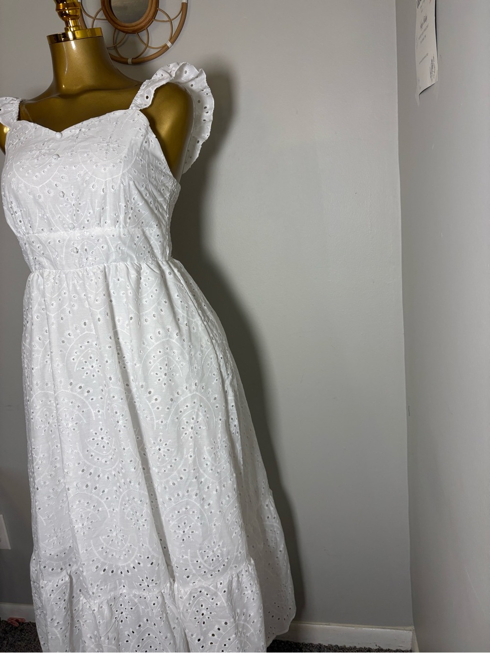 White Eyelet Cotton Sundress with Ruffle Straps - Picture 4 of 5